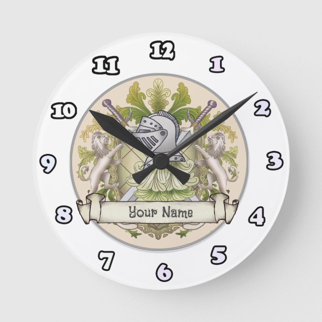 Redondo Mediano Reloj de apellido de Green Knight Family Crest (Anverso)