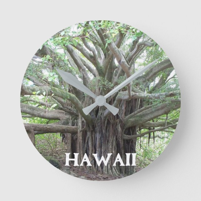 Redondo Mediano Reloj de árbol Bayan de Maui Hawaii (Anverso)