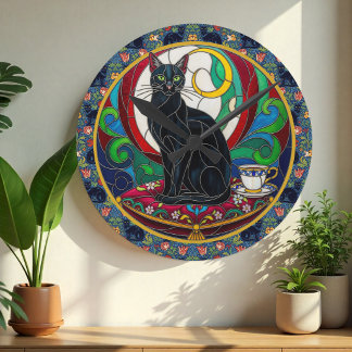 Redondo Mediano Reloj de arte de gato negro victoriano, gatos vint