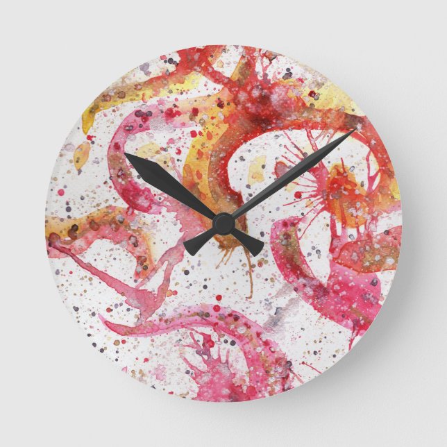 Redondo Mediano reloj de arte de pared acrílico abstracto de acuar (Anverso)