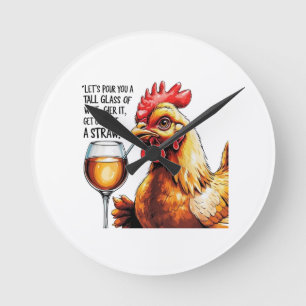 Redondo Mediano Reloj de arte del vino de pollo
