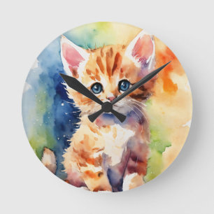 Redondo Mediano Reloj de arte en la pared de un gato asombroso