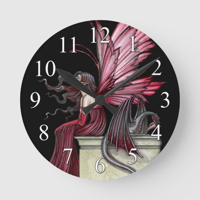 Redondo Mediano Reloj de arte gótico Fairy y Dragon Fantasy (Anverso)