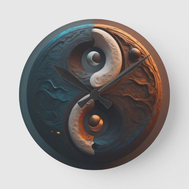 Redondo Mediano Reloj de arte Ying Yang (Anverso)