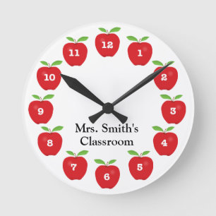 Redondo Mediano Reloj de aula con manzanas