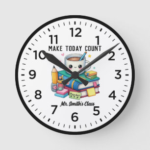 Redondo Mediano Reloj de Aula Kawaii Cuenta Hoy