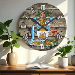 Redondo Mediano Reloj de Bahamas, madera rústica, bandera de Baham