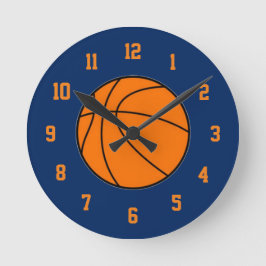 Redondo Mediano Reloj de baloncesto azul y naranja