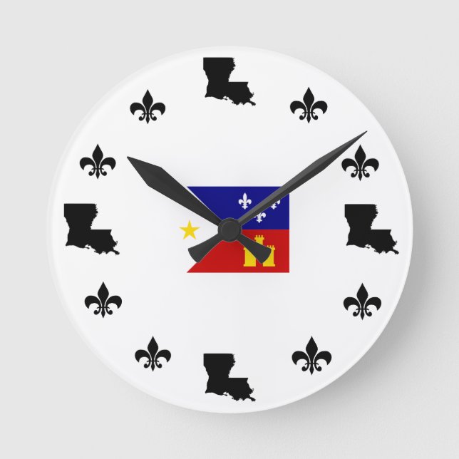 Redondo Mediano Reloj de bandera cajún de Fleur De Lis Louisiana (Anverso)