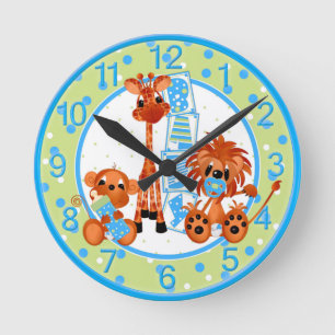 Redondo Mediano Reloj de bebé de la jungla azul