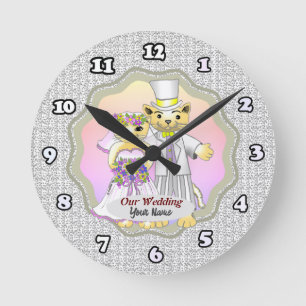 Redondo Mediano Reloj de Boda Cat Bride y Groom