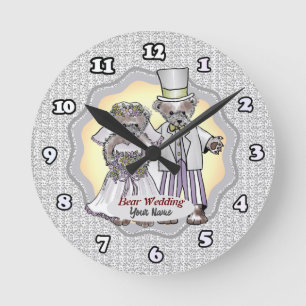 Redondo Mediano Reloj de boda de novios osos