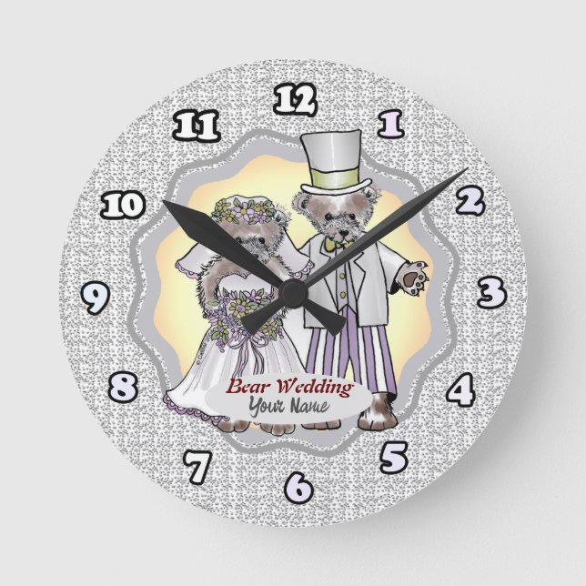 Redondo Mediano Reloj de boda de novios osos (Anverso)