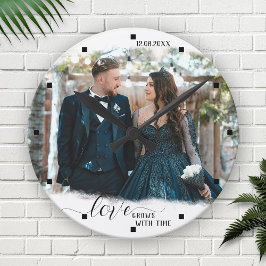 Redondo Mediano Reloj de Bodas con Foto de Amor que Crece con el T