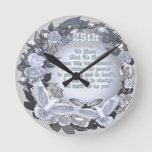 Redondo Mediano Reloj de Bodas de Plata