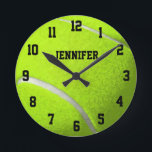Redondo Mediano Reloj de bola de tenis personalizado<br><div class="desc">Reloj de pared de Personalizado de tenis.</div>