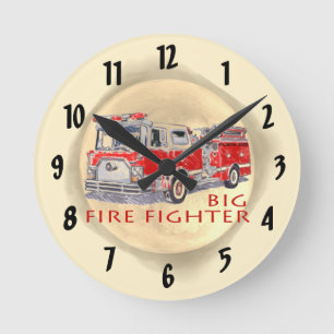 Redondo Mediano Reloj de Bombero de Camión de Bomberos Grande