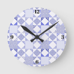 Redondo Mediano Reloj de bordado azul decoración minimalista para