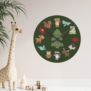 Redondo Mediano Reloj de bosques de animales