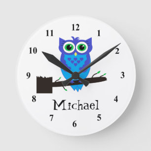 Redondo Mediano Reloj de búho azul