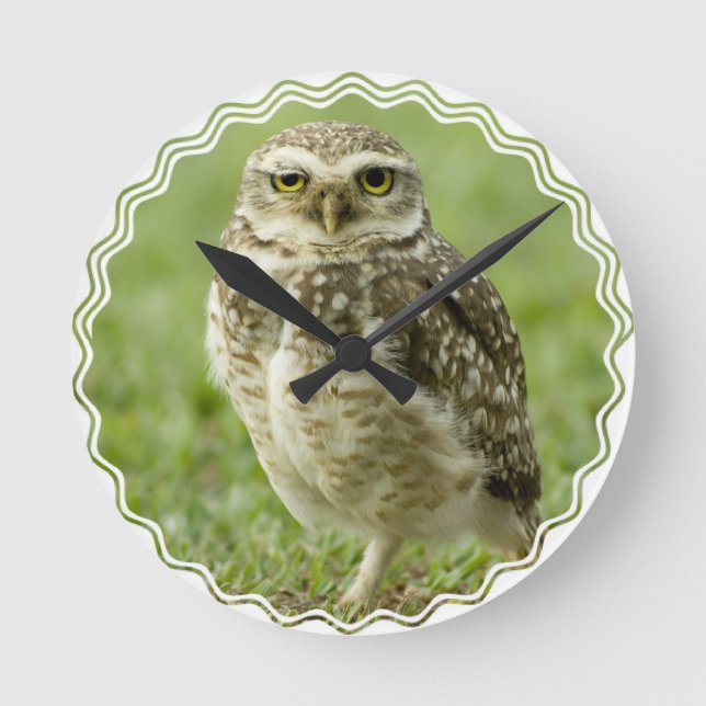 Redondo Mediano Reloj de búho de alerta (Anverso)
