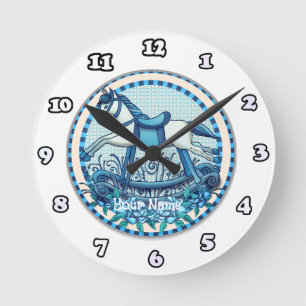 Redondo Mediano Reloj de caballo de juguete de rosas azules