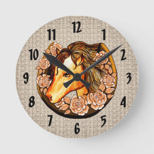 Redondo Mediano Reloj de caballo de rosas