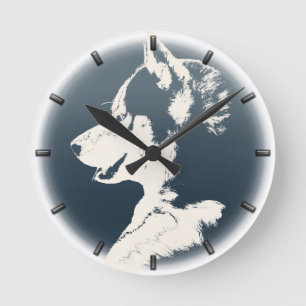 Redondo Mediano Reloj de cachorro husky regalos decoración reloj d