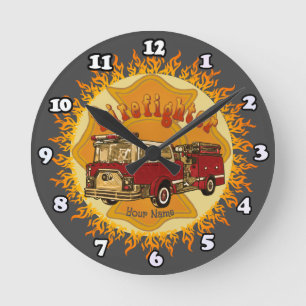 Redondo Mediano Reloj de camión de bomberos Cruz de Malta