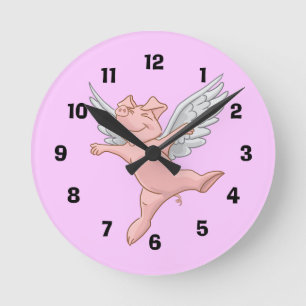 Redondo Mediano Reloj de cerdo volador