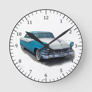 Redondo Mediano Reloj de coche clásico azul/blanco de Fairlane de 