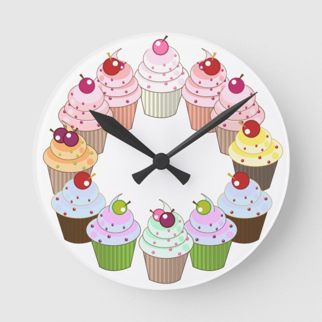Redondo Mediano Reloj de cocina de cupcakes Yummy (Anverso)