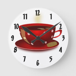Redondo Mediano Reloj de cocina de la Copa del Café Rojo