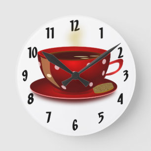 Redondo Mediano Reloj de cocina de la Copa del Café Rojo