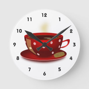Redondo Mediano Reloj de cocina de la Copa del Café Rojo
