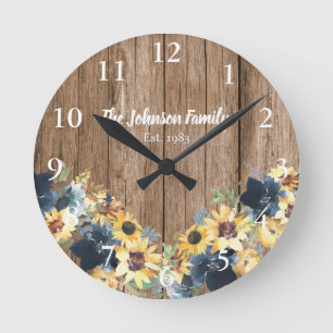 Redondo Mediano Reloj de cocina de madera rústica con nombre de fa