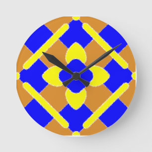 Redondo Mediano Reloj De Cocina De Tile Español Azul Y Amarillo na