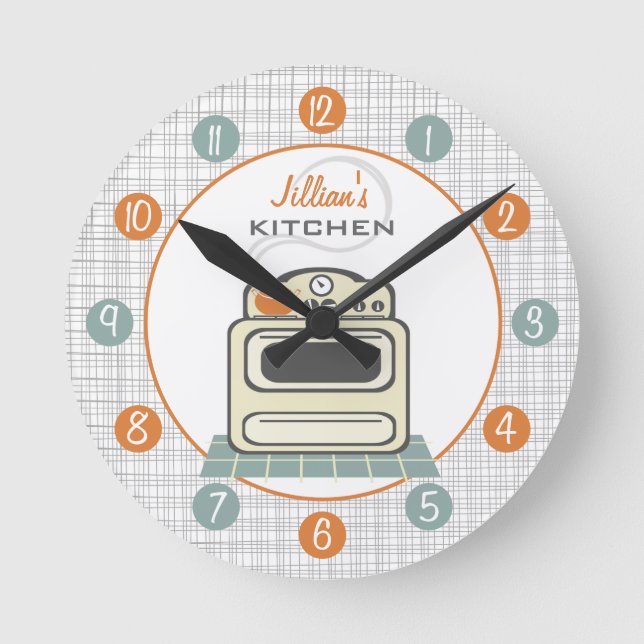 Redondo Mediano Reloj de cocina personalizado retro (Anverso)