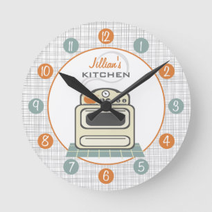 Redondo Mediano Reloj de cocina personalizado retro