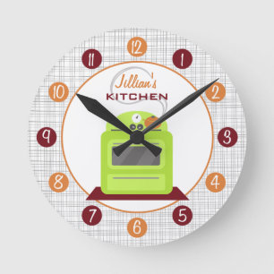 Redondo Mediano Reloj de cocina personalizado retro verde