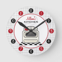 Reloj de cocina roja y negra retro Stove