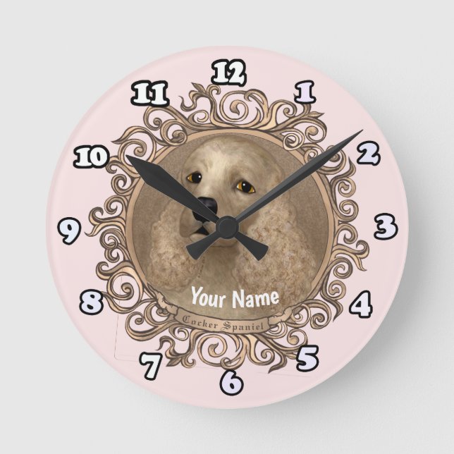 Redondo Mediano Reloj de Cocker Spaniel ornamentado (Anverso)