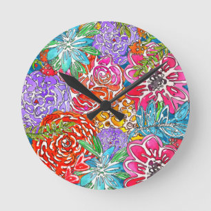 Redondo Mediano Reloj de coloración de flores silvestres colorido