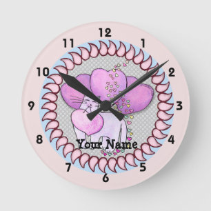 Redondo Mediano Reloj de corazón de amor de gato