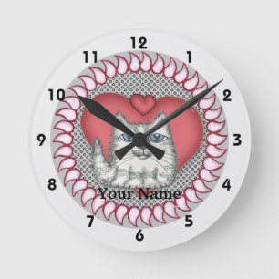 Redondo Mediano Reloj de corazón de gato gordo