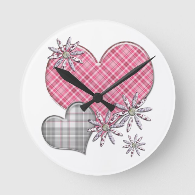 Redondo Mediano Reloj de corazones y flores (Anverso)