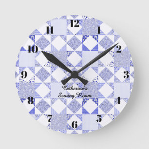 Redondo Mediano Reloj de costura de edredón azul decoración de sal