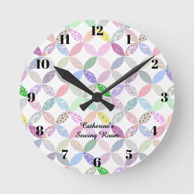 Redondo Mediano Reloj de costura de patchwork pastel decoración de (Anverso)