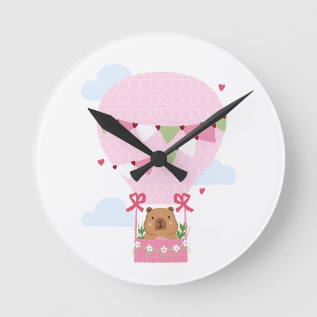 Redondo Mediano Reloj de cumpleaños de capybara para niños (Anverso)