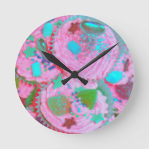 Redondo Mediano Reloj de Cupcakes Rosa